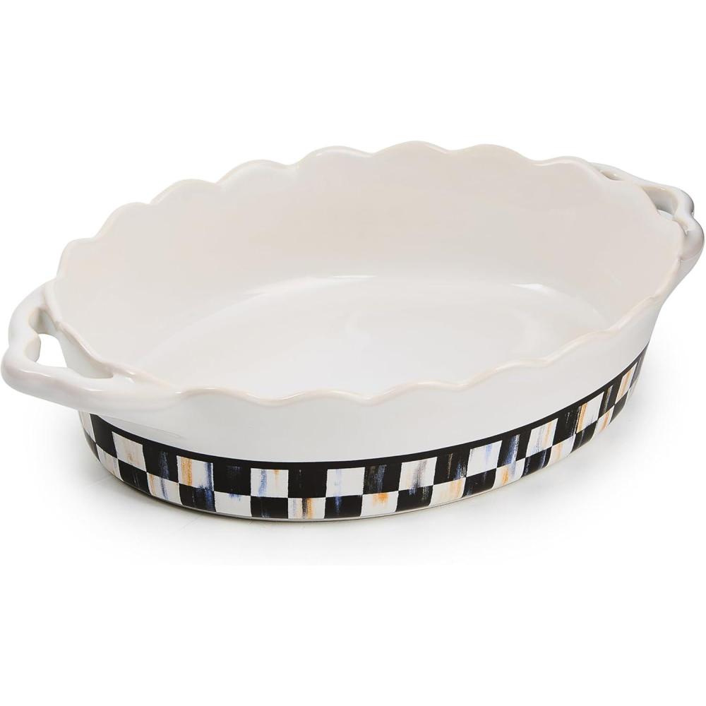 imageMACKENZIECHILDS Everyday Oval Casserole Baker Cute Oven Baker Small GrayandWhite Sterling CheckCourtly Check