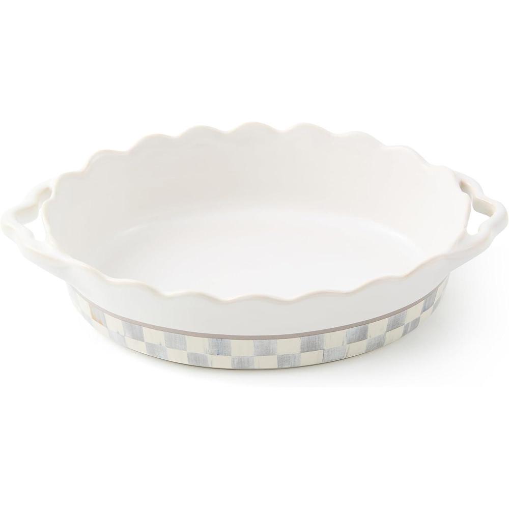 imageMACKENZIECHILDS Everyday Oval Casserole Baker Cute Oven Baker Small GrayandWhite Sterling CheckSterling Check