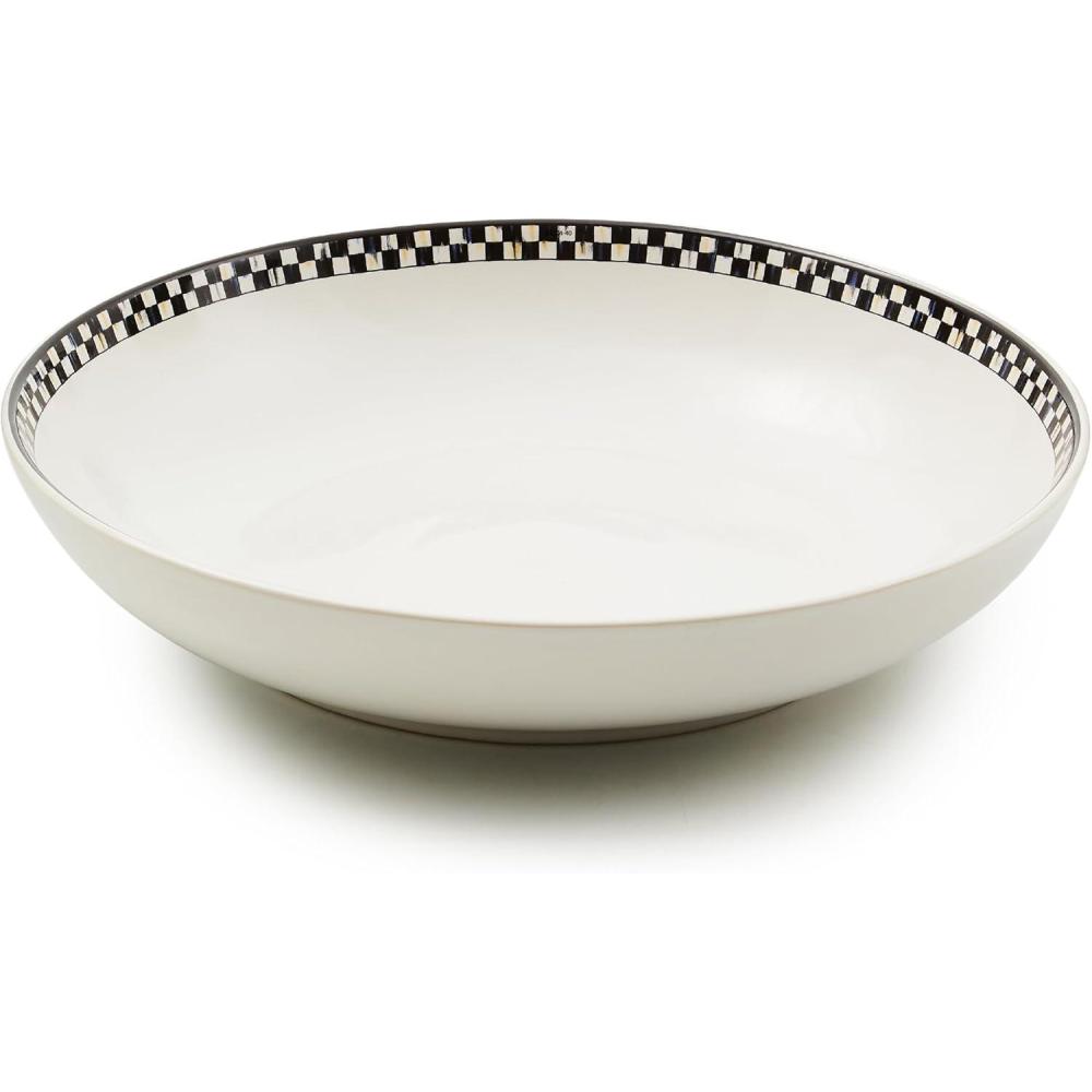 imageMACKENZIECHILDS Everyday Serving Bowl Dishwasher and MicrowaveSafe 12 Inches BlackandWhite Courtly Check