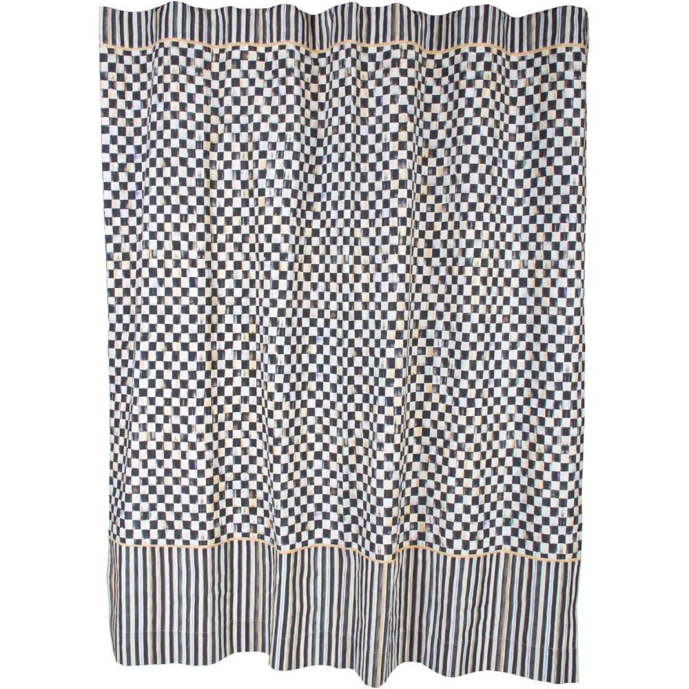 imageMACKENZIECHILDS Fabric Shower Curtain Decorative Bathroom Shower Curtain with Eyelet Hang Holes 72 Inches by 72 Inches PinkandWhite Rosy CheckWhite Courtly Check