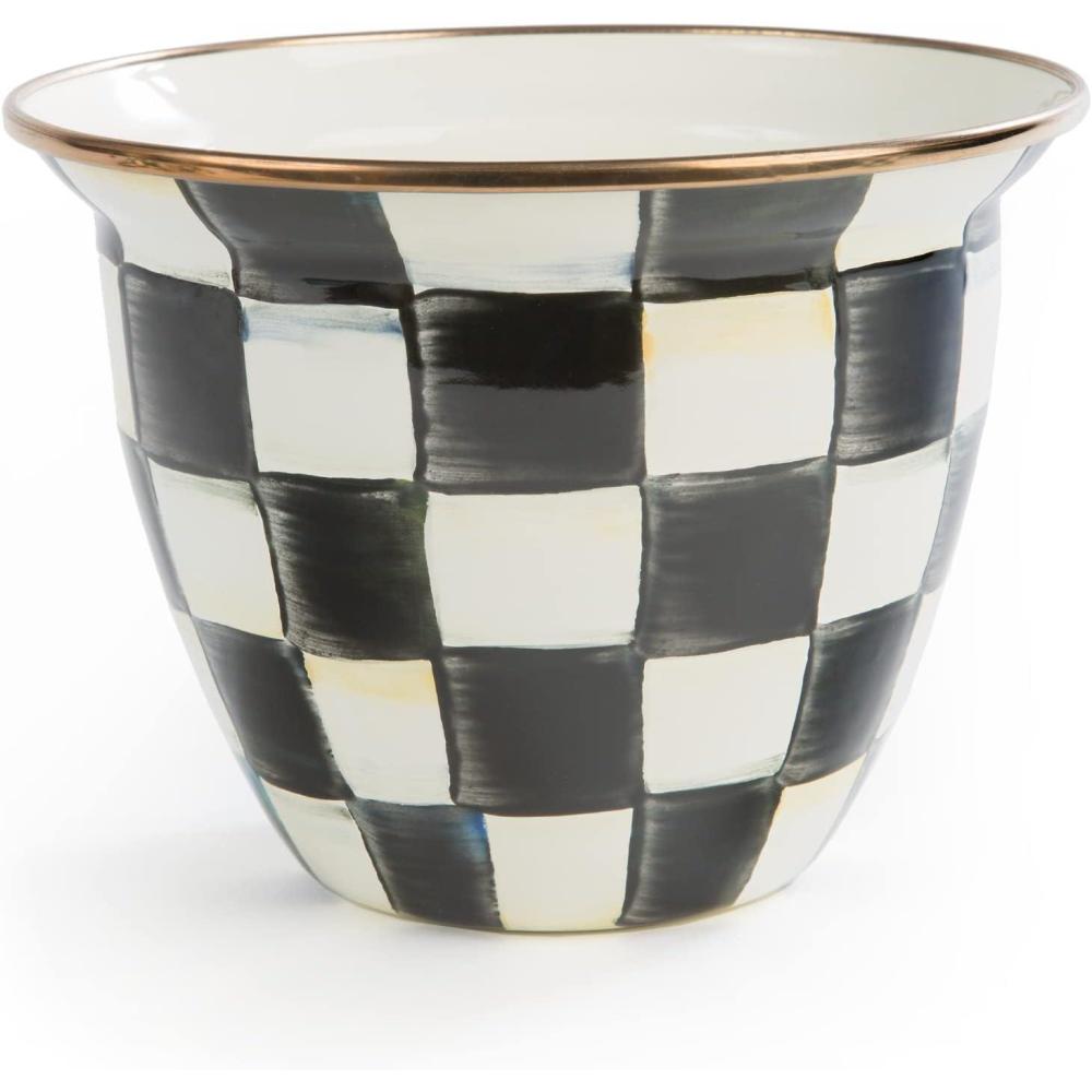 imageMACKENZIECHILDS Flowerpot Decorative Garden Pot for Growing Plants BlackandWhite Courtly Check