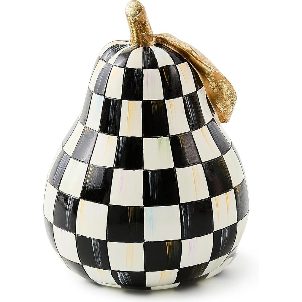 imageMACKENZIECHILDS Fruit Decor Resin Home and Table Decor Apple BlackandWhite Courtly CheckPear