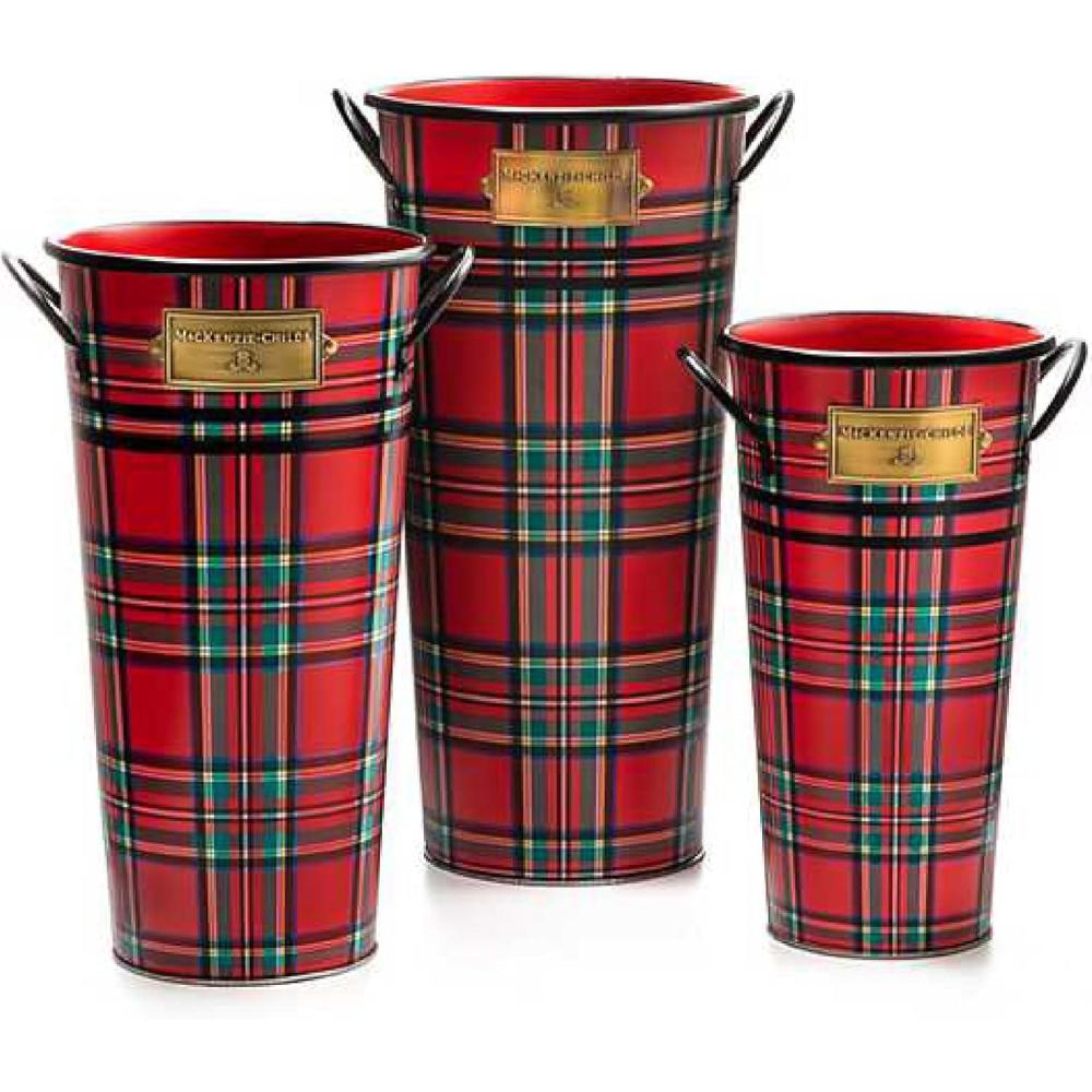 imageMACKENZIECHILDS Galvanized Flower Buckets Decorative Metal Buckets Spectator Set of 3Tartastic