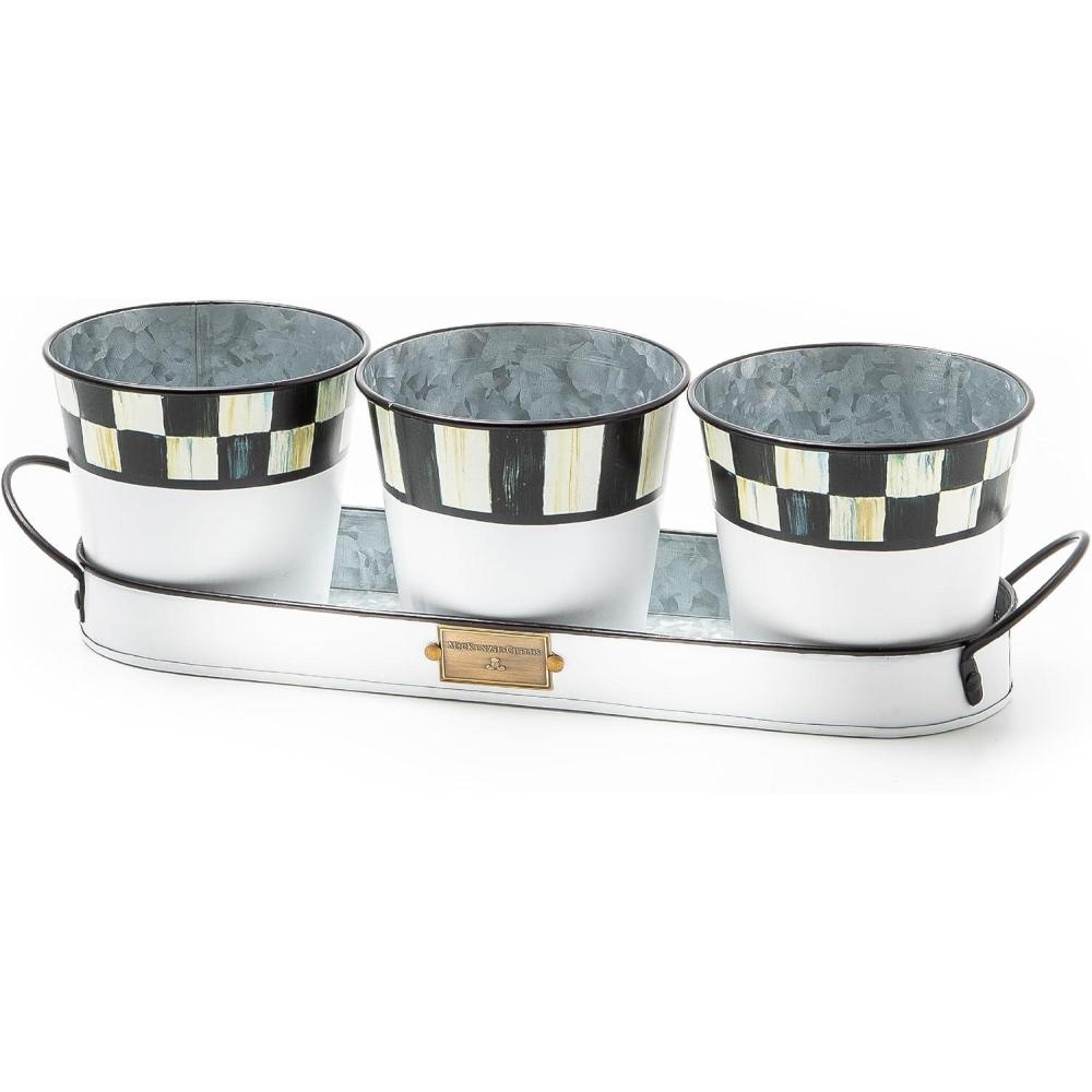 imageMACKENZIECHILDS Galvanized Herb Pots with Tray Metal Herb Planters Set of 3 Flower MarketSpectator Galvanized 2022