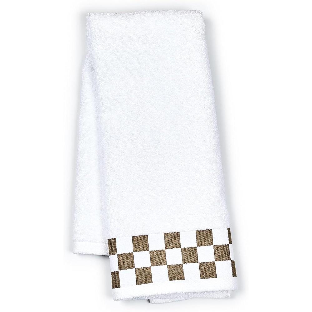 imageMACKENZIECHILDS Hand Towel Cute Decorative Hand Towel for Bathroom and Kitchen BlackandWhite Black Check BorderMocha Check Border