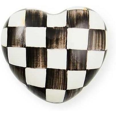 imageMACKENZIECHILDS Heart Knob Decorative Drawer Pull Knob BlueandWhite Royal CheckCourtly Check