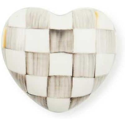 imageMACKENZIECHILDS Heart Knob Decorative Drawer Pull Knob BlueandWhite Royal CheckSterling Check