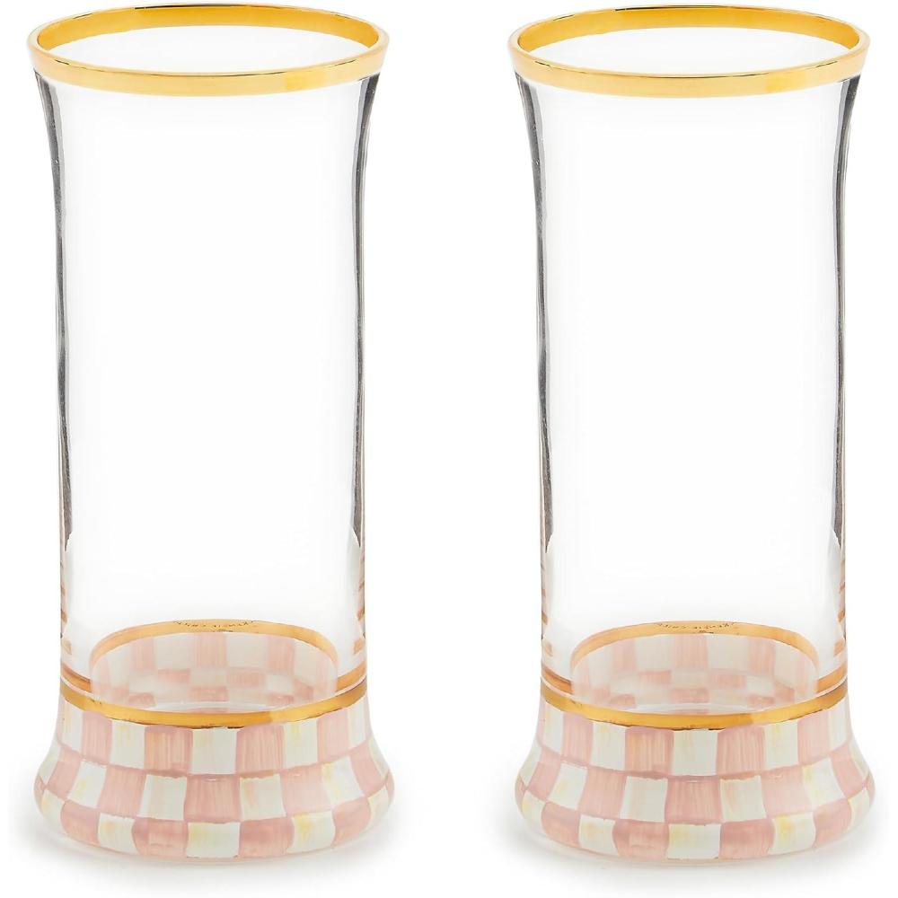 imageMACKENZIECHILDS Highball Glasses Tall Drinking Glasses with Gold Rims 15 Ounces Set of 2 Go FishRosy Check