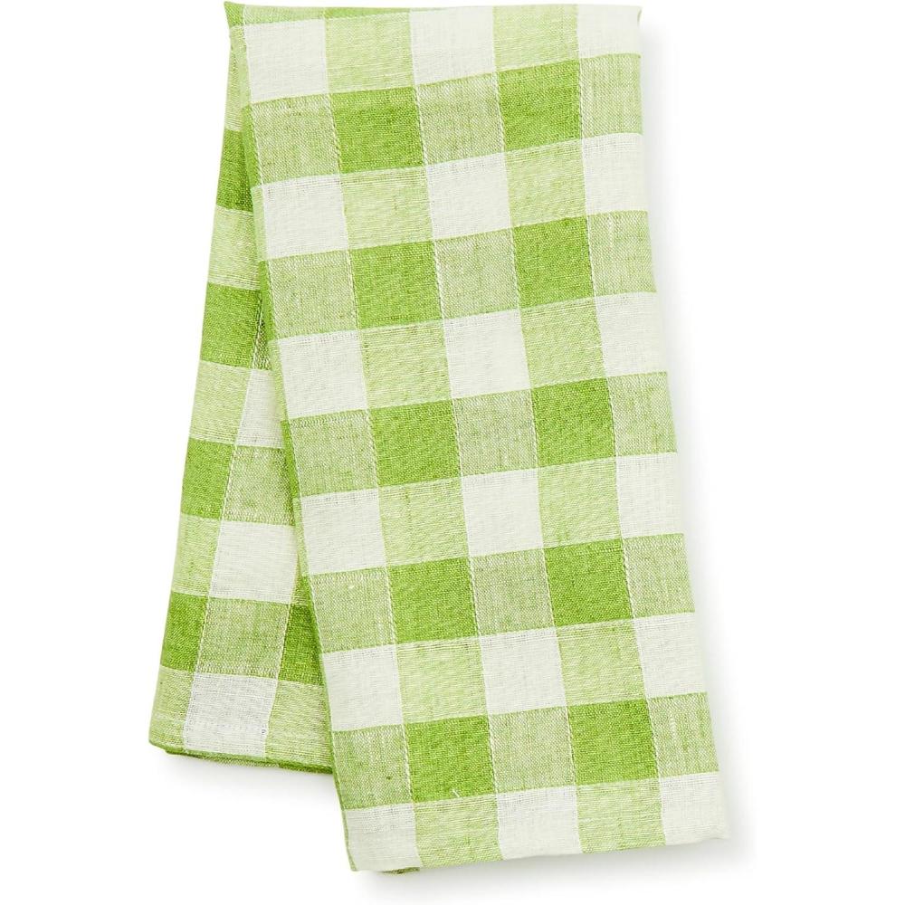 imageMACKENZIECHILDS Linen Dish Towel Decorative Kitchen Towel Tan CheckGreen Check