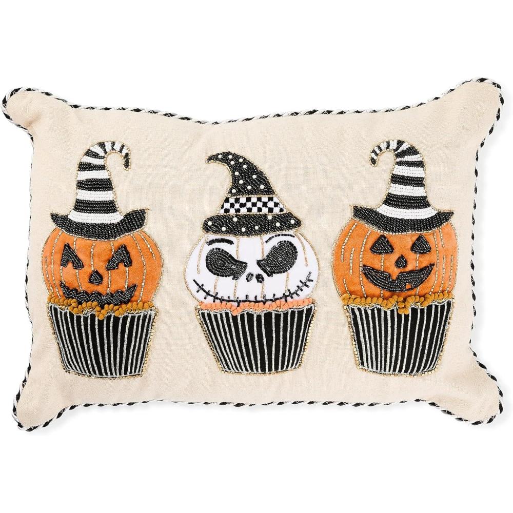 imageMACKENZIECHILDS Lumbar Throw Pillow Decorative Cotton Pillow for Halloween 14x20 Ghost Family PortraitsJack O Lantern Cupcake