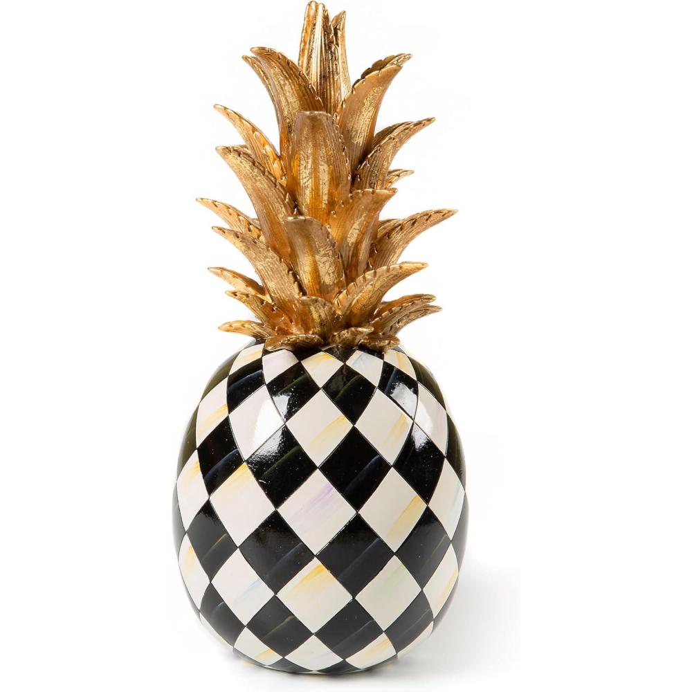 imageMACKENZIECHILDS Marquee Pineapple Sculpture Decorative Pineapple Decor for Home BlackandWhite Courtly Harlequin
