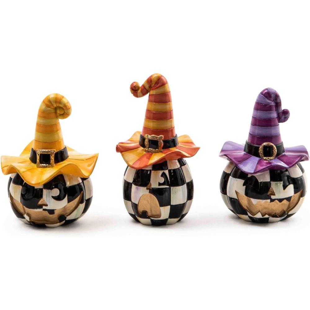 imageMACKENZIECHILDS Mini Happy Jack Pumpkins Resin Halloween Decor for Home Decoration Set of 3