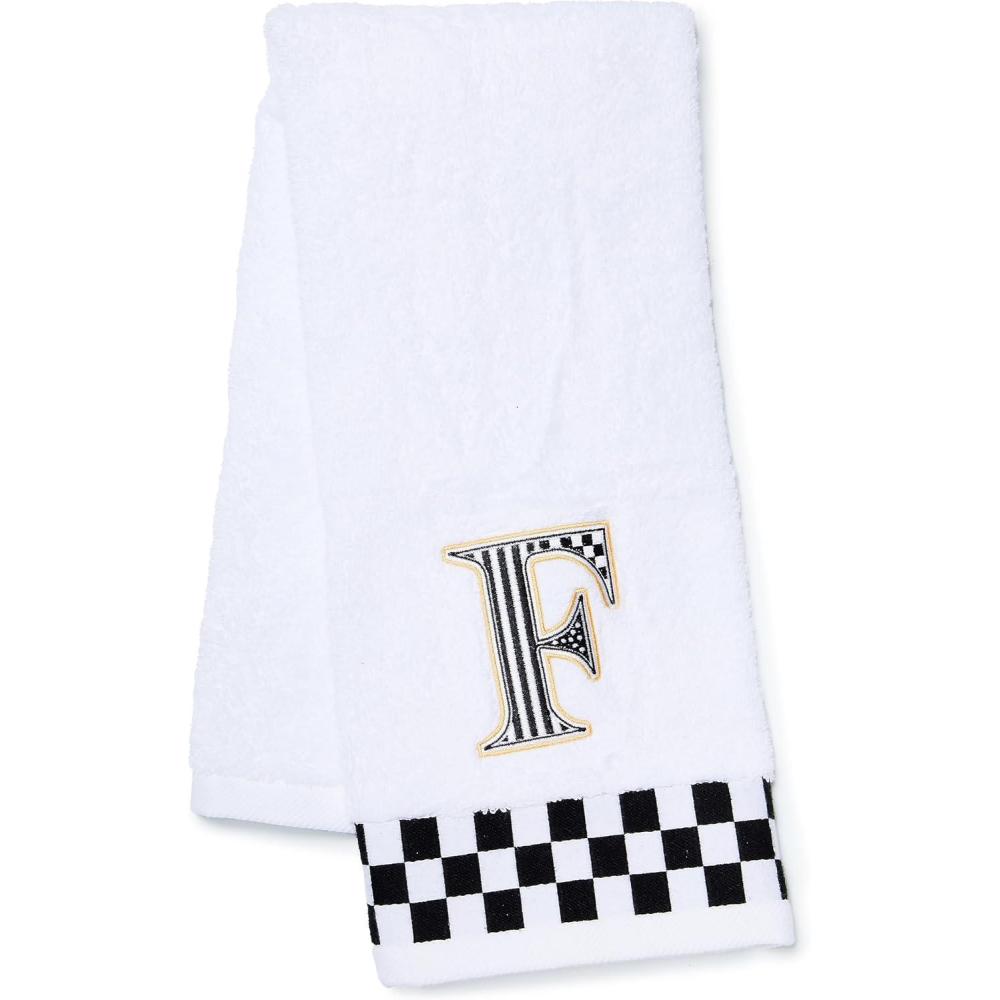 imageMACKENZIECHILDS Monogram Cotton Hand Towel Cute BlackandWhite Decorative Monogrammed Hand Towel for Bathroom or Kitchen JF