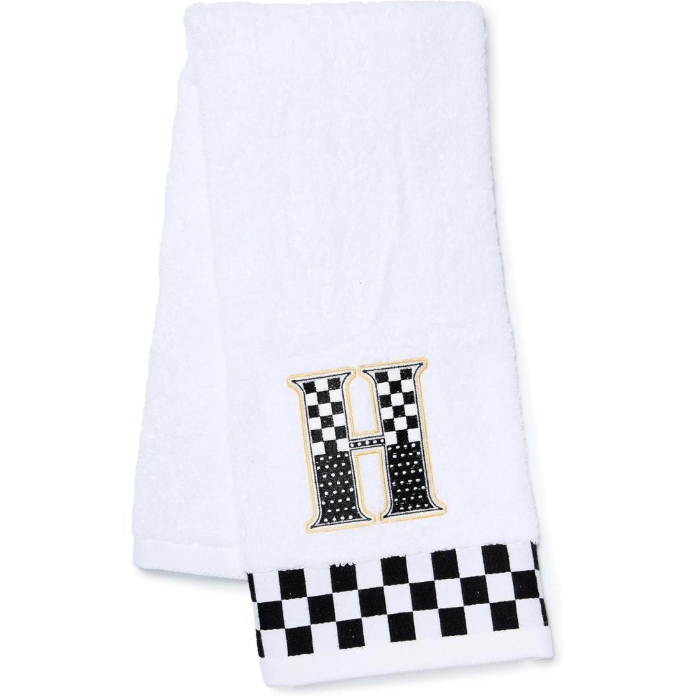 imageMACKENZIECHILDS Monogram Cotton Hand Towel Cute BlackandWhite Decorative Monogrammed Hand Towel for Bathroom or Kitchen JH