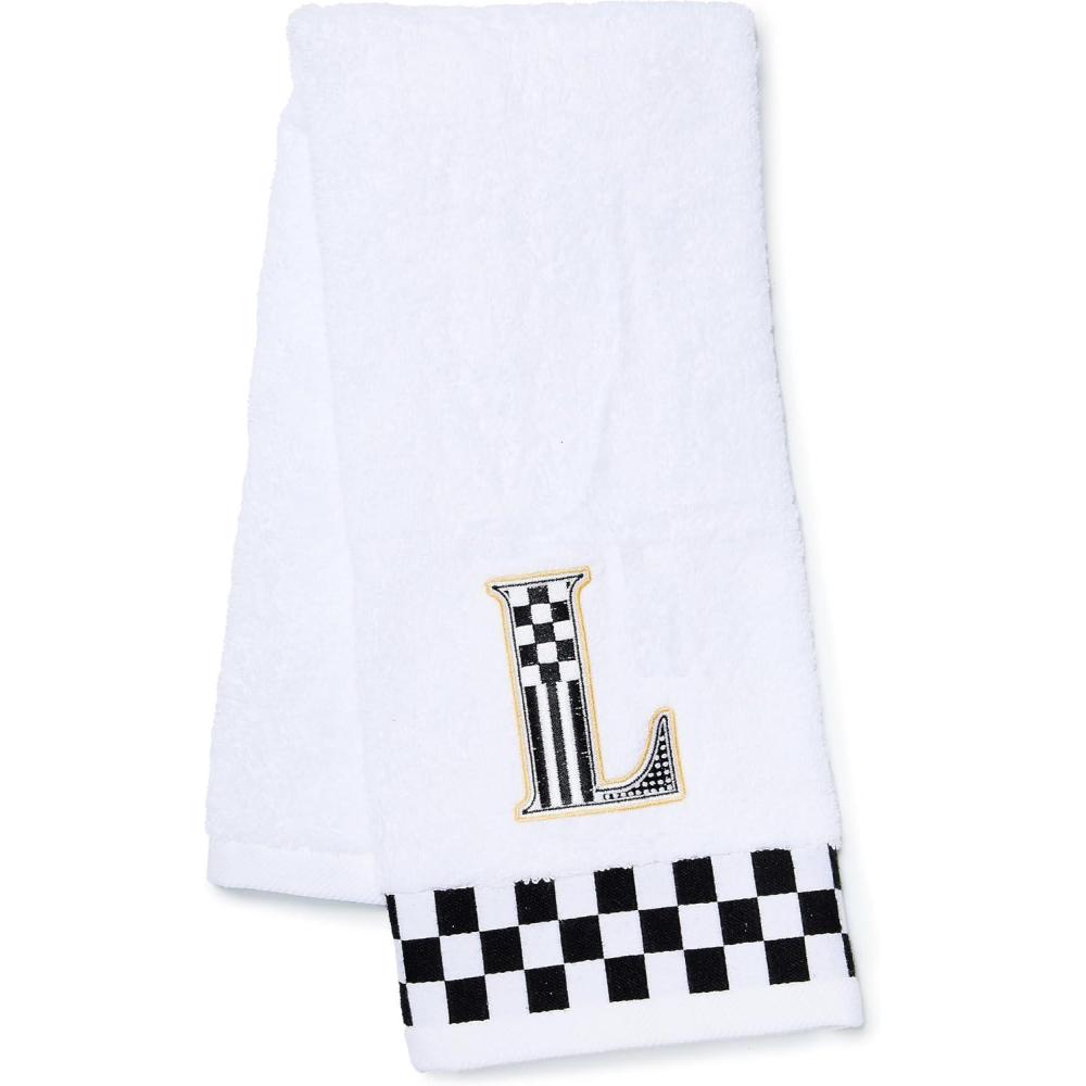 imageMACKENZIECHILDS Monogram Cotton Hand Towel Cute BlackandWhite Decorative Monogrammed Hand Towel for Bathroom or Kitchen JL