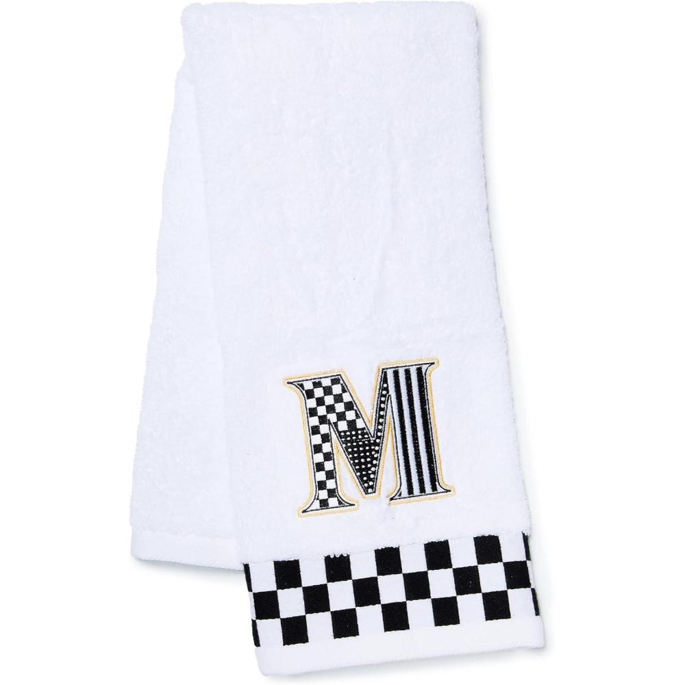 imageMACKENZIECHILDS Monogram Cotton Hand Towel Cute BlackandWhite Decorative Monogrammed Hand Towel for Bathroom or Kitchen JM