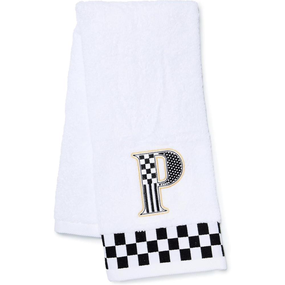imageMACKENZIECHILDS Monogram Cotton Hand Towel Cute BlackandWhite Decorative Monogrammed Hand Towel for Bathroom or Kitchen JP