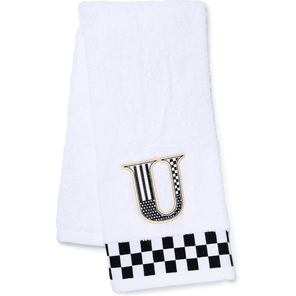 imageMACKENZIECHILDS Monogram Cotton Hand Towel Cute BlackandWhite Decorative Monogrammed Hand Towel for Bathroom or Kitchen JU