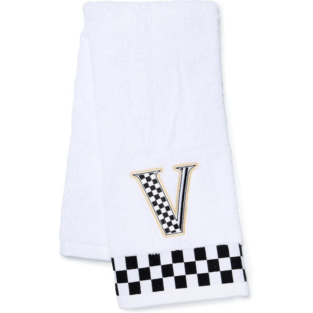 imageMACKENZIECHILDS Monogram Cotton Hand Towel Cute BlackandWhite Decorative Monogrammed Hand Towel for Bathroom or Kitchen JV