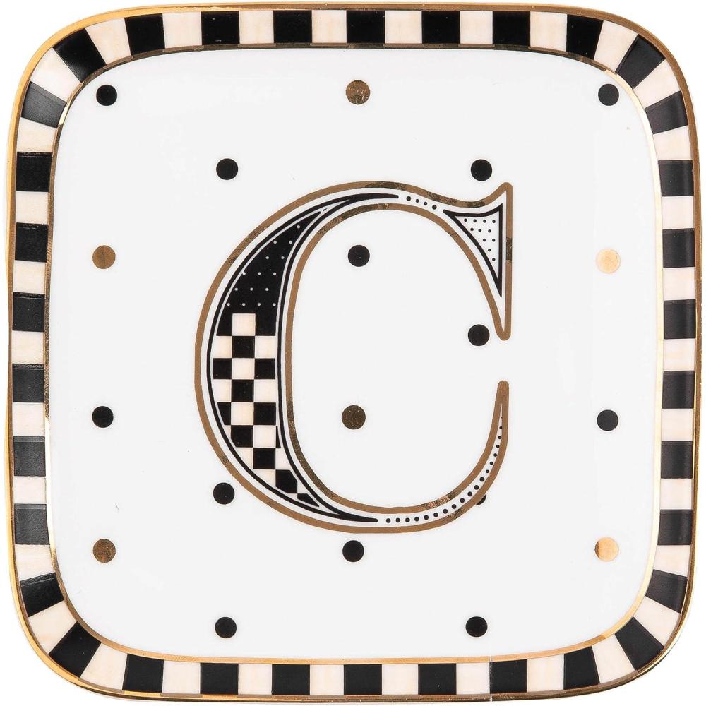 imageMACKENZIECHILDS Monogram Dish Decorative Ceramic Letter Plate 5 34quot Square AMonogram Dish  C
