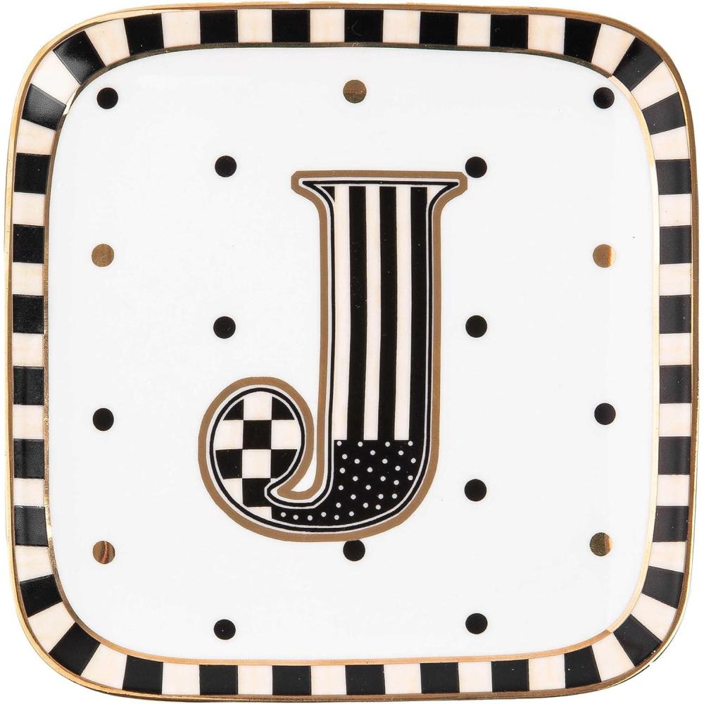 imageMACKENZIECHILDS Monogram Dish Decorative Ceramic Letter Plate 5 34quot Square AMonogram Dish  J