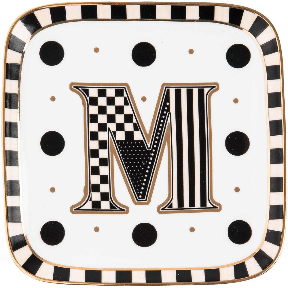 imageMACKENZIECHILDS Monogram Dish Decorative Ceramic Letter Plate 5 34quot Square AMonogram Dish  M