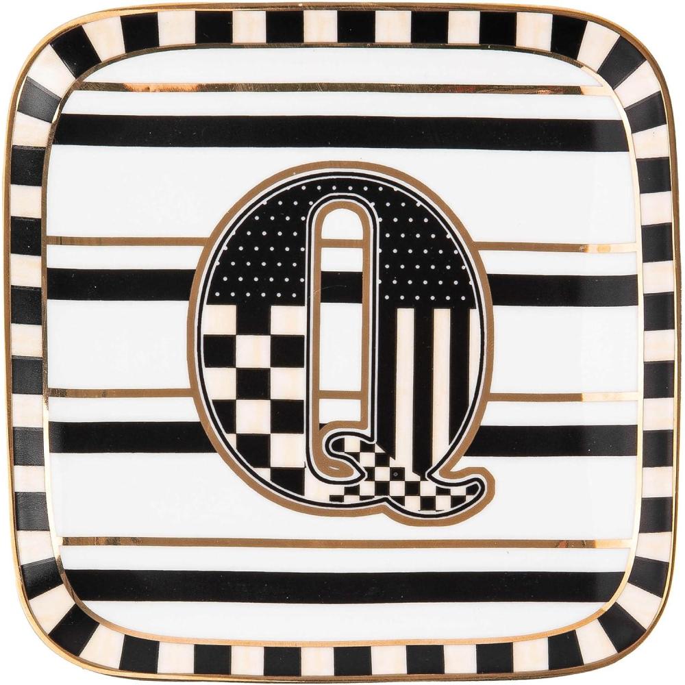 imageMACKENZIECHILDS Monogram Dish Decorative Ceramic Letter Plate 5 34quot Square AMonogram Dish  Q