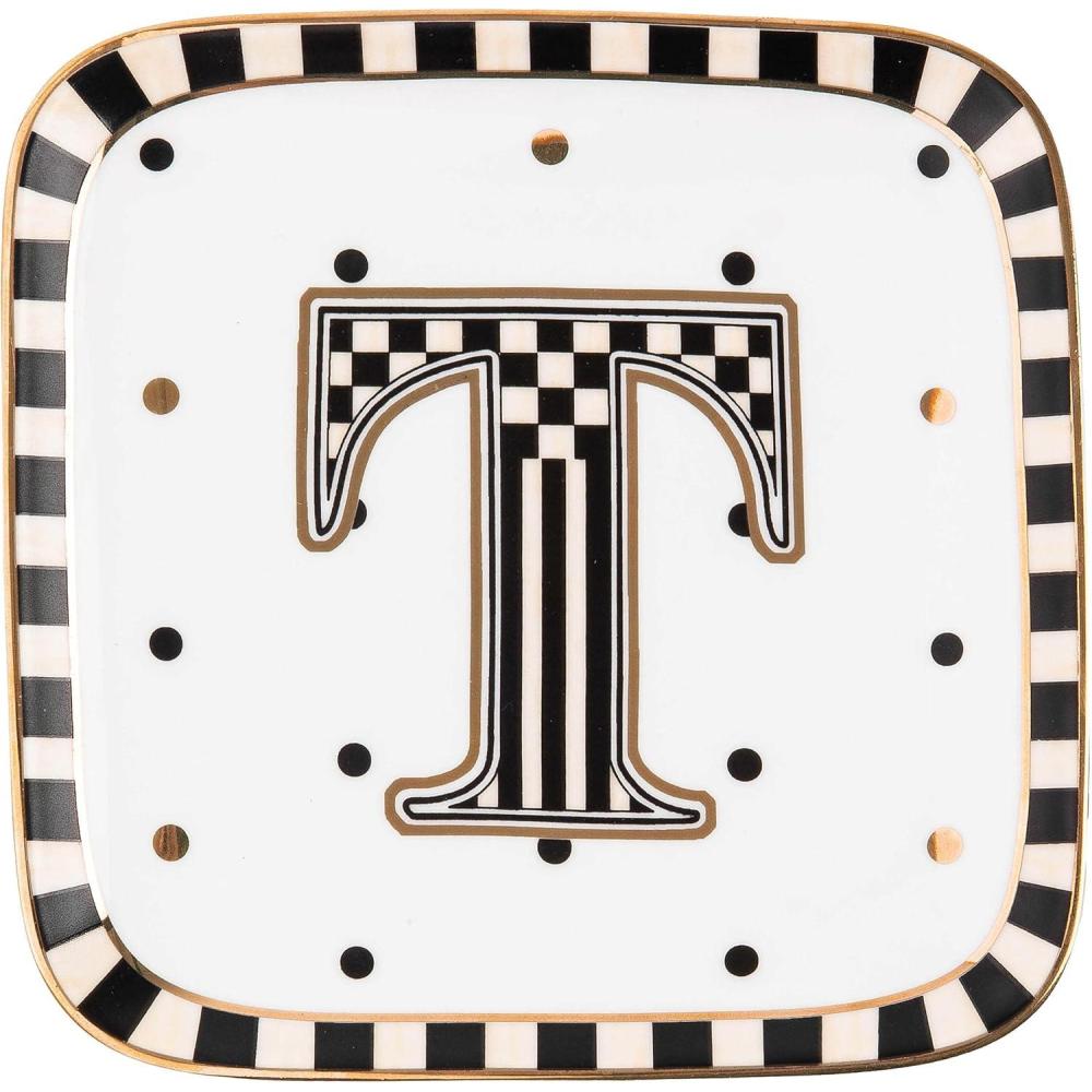 imageMACKENZIECHILDS Monogram Dish Decorative Ceramic Letter Plate 5 34quot Square AMonogram Dish  T