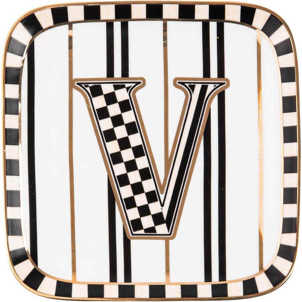 imageMACKENZIECHILDS Monogram Dish Decorative Ceramic Letter Plate 5 34quot Square AMonogram Dish  V
