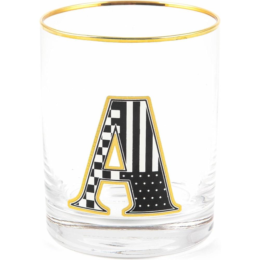 imageMACKENZIECHILDS Monogram Tumbler Glass Tumbler with Letter 14 Ounces JA