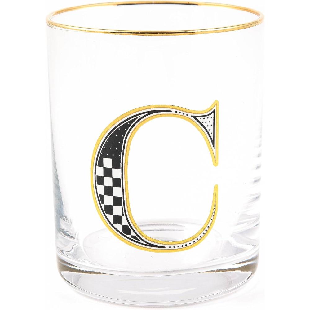 imageMACKENZIECHILDS Monogram Tumbler Glass Tumbler with Letter 14 Ounces JC