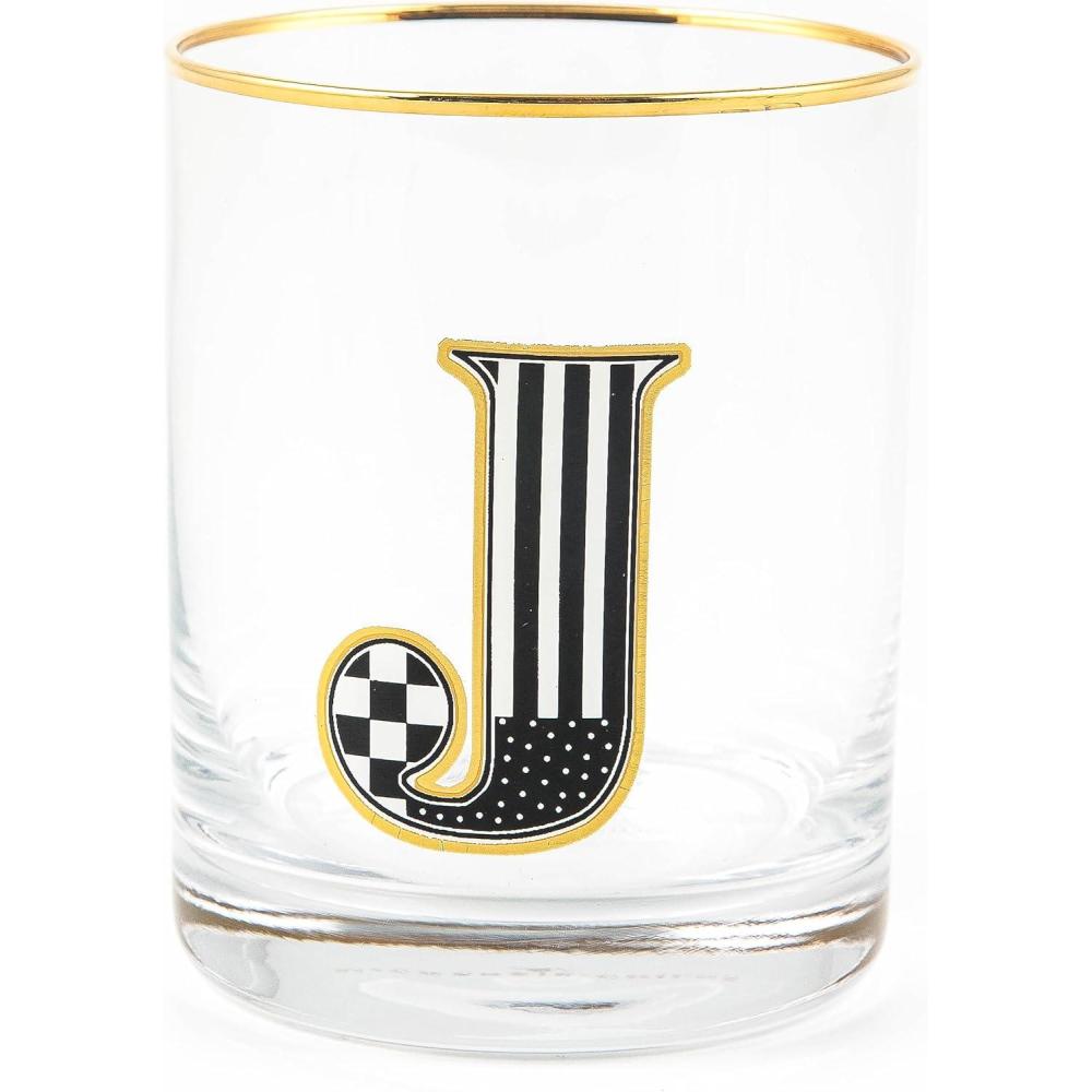 imageMACKENZIECHILDS Monogram Tumbler Glass Tumbler with Letter 14 Ounces JJ