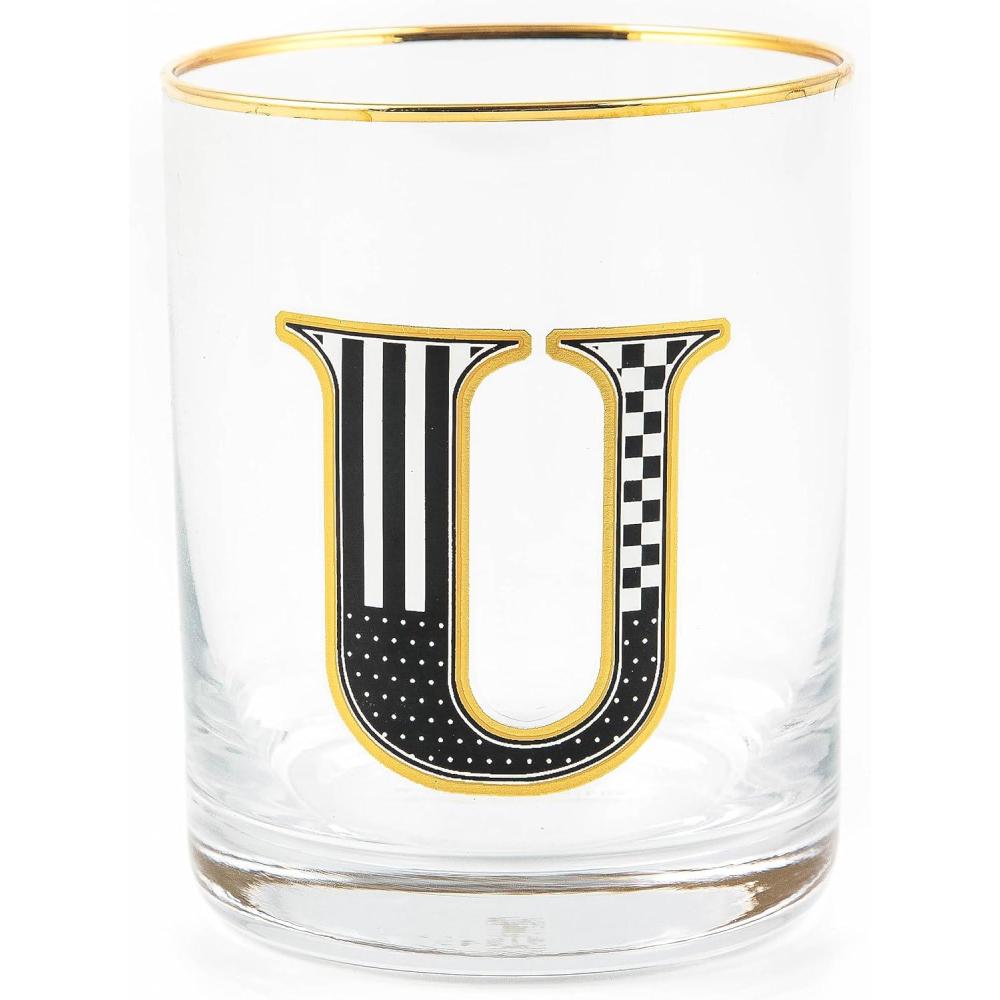 imageMACKENZIECHILDS Monogram Tumbler Glass Tumbler with Letter 14 Ounces JU