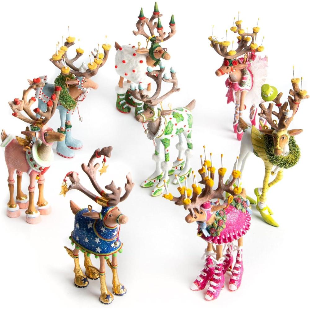imageMACKENZIECHILDS Patience Brewster Dash Away Christmas Ornament Indoor Christmas Decorations for The Christmas Tree Mini Reindeer Set