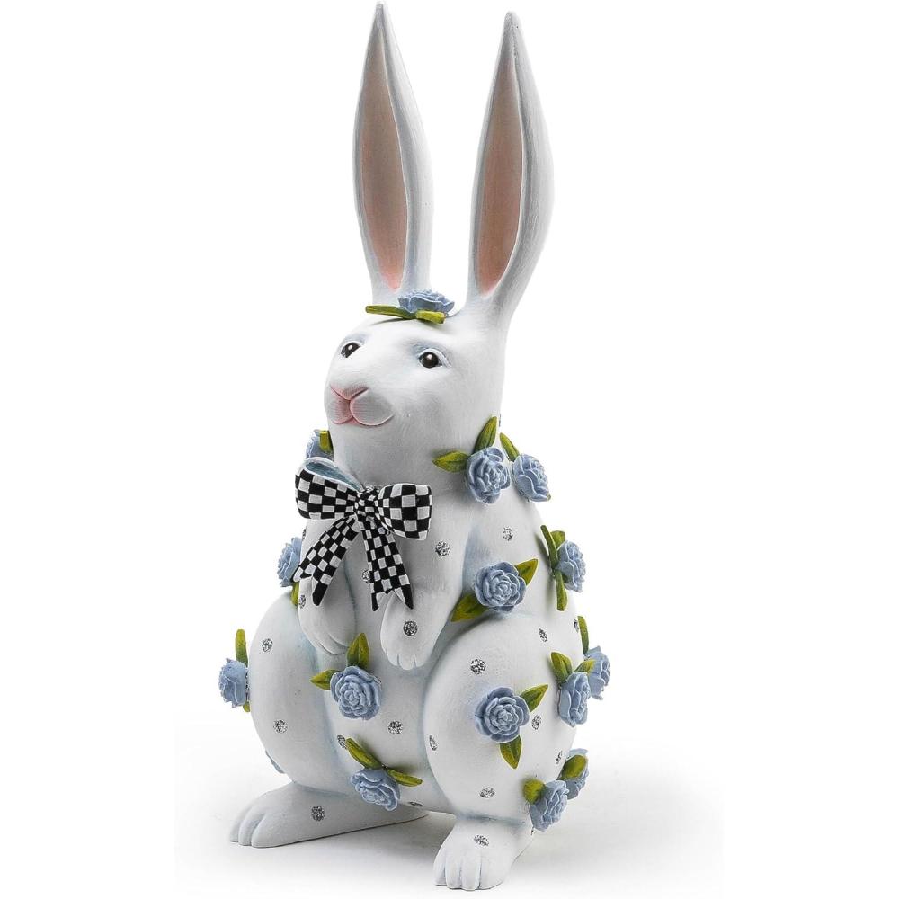 imageMACKENZIECHILDS Patience Brewster Periwinkle Peony Rabbit Figurine Spring Rabbit Decor Standing