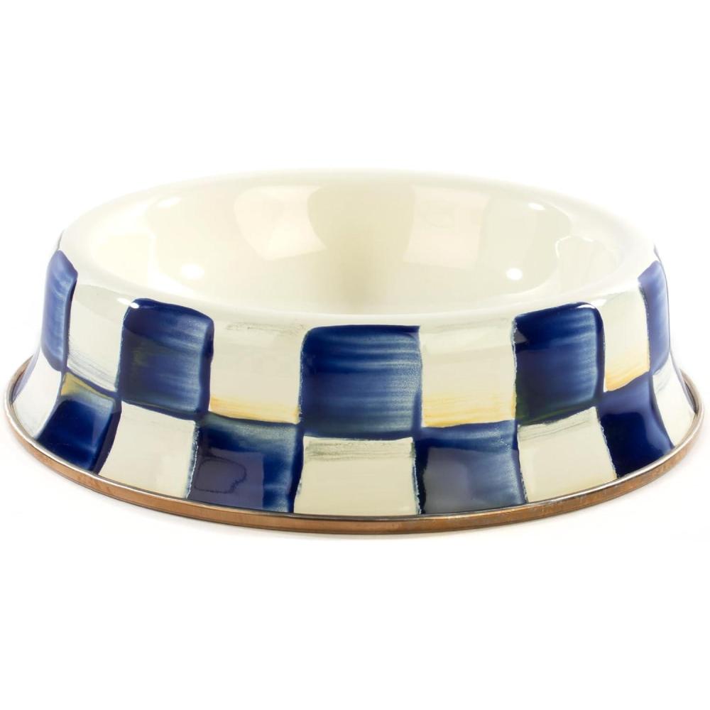 imageMACKENZIECHILDS Pet Bowl Cute Cat and Dog Bowl for Food and Water BlueandWhite Royal Check SmallRoyal Check