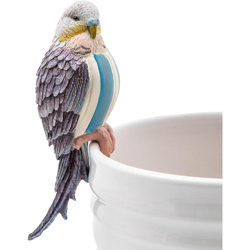imageMACKENZIECHILDS Pot Climber Decorative Indoor and Outdoor Planter Hanging Decor Chartreuse ParakeetBlue Parakeet