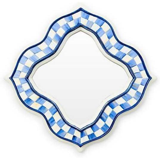 imageMACKENZIECHILDS Quatriflower Small Wall Mirror Diamond Mirror Wall Decor BlueandWhite RoyalRoyal Check