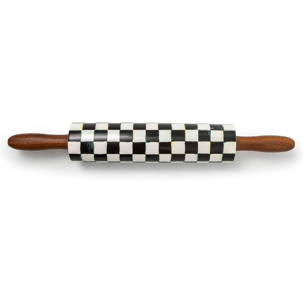 imageMACKENZIECHILDS Rolling Pin Decorative Roller Pin for Baking Cute Baking Supplies BlueandWhite Royal CheckCourtly Check