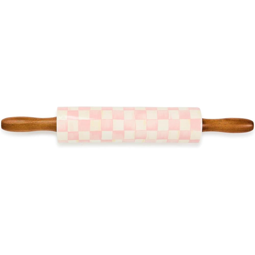 imageMACKENZIECHILDS Rolling Pin Decorative Roller Pin for Baking Cute Baking Supplies BlueandWhite Royal CheckRosy Check