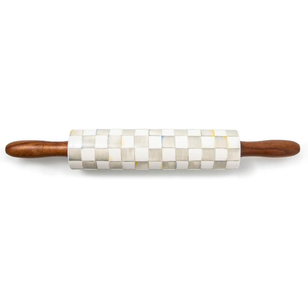 imageMACKENZIECHILDS Rolling Pin Decorative Roller Pin for Baking Cute Baking Supplies BlueandWhite Royal CheckSterling Check