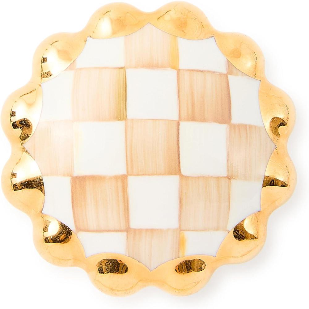 imageMACKENZIECHILDS Round Knob Decorative Drawer Pull Knob BlueandWhite Royal CheckMocha Check
