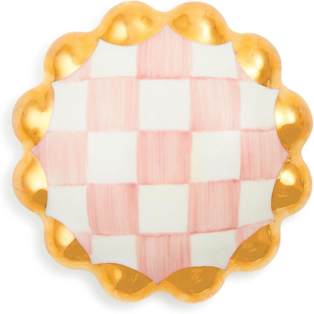 imageMACKENZIECHILDS Round Knob Decorative Drawer Pull Knob BlueandWhite Royal CheckRosy Check