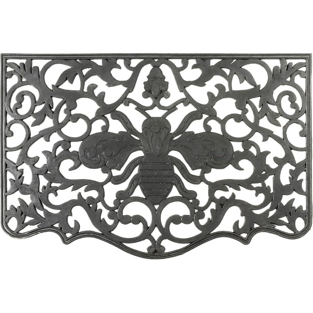 imageMACKENZIECHILDS Rubber Door Mat Decorative Outdoor Floor or Front Door Mat 36quot L x 24quot W Queen BeeQueen Bee Rubber