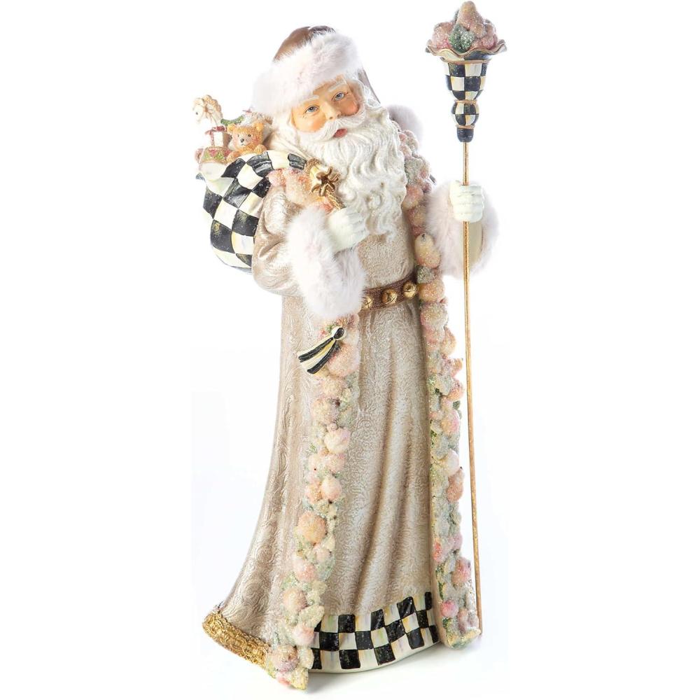 imageMACKENZIECHILDS Santa Claus Statue Christmas Santa Decor for Mantel Della Robia SugaredDella Robbia Sugared