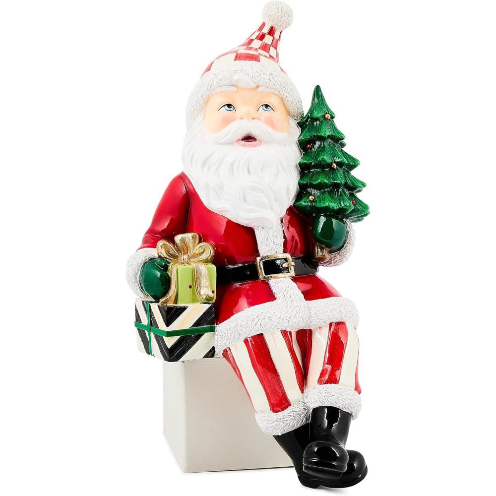 imageMACKENZIECHILDS Santa Ledge Sitter Santa Claus Figurine for Christmas Decor Check It OutWhite