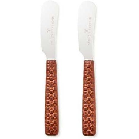 imageMACKENZIECHILDS Set of 2 Everyday Spreaders StainlessSteel Butter Knife Set LeatherLeather
