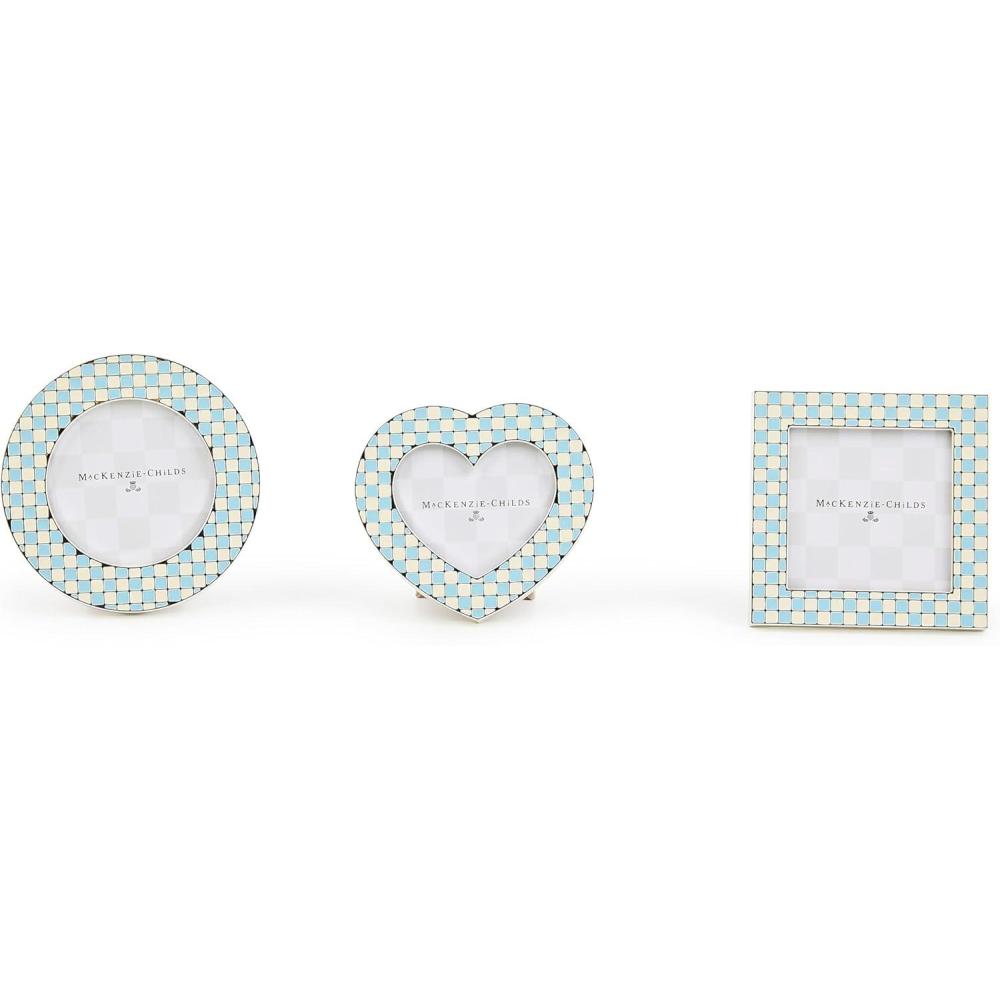 imageMACKENZIECHILDS Set of 2 SilverPlated Frames Cute Tabletop Decor GrayandWhite Sterling CheckCelebrate Baby Blue