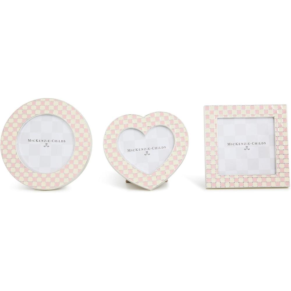imageMACKENZIECHILDS Set of 2 SilverPlated Frames Cute Tabletop Decor GrayandWhite Sterling CheckCelebrate Rosy