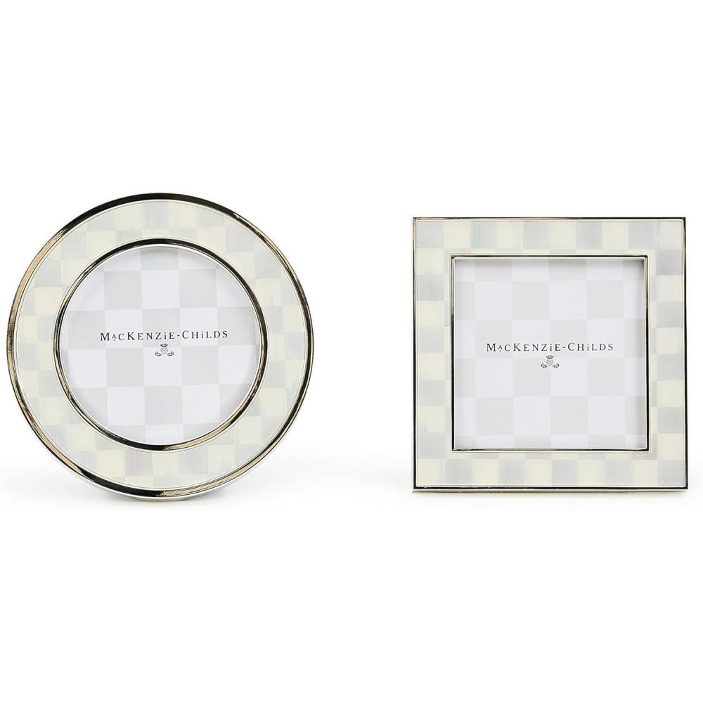 imageMACKENZIECHILDS Set of 2 SilverPlated Frames Cute Tabletop Decor GrayandWhite Sterling CheckSterling Check